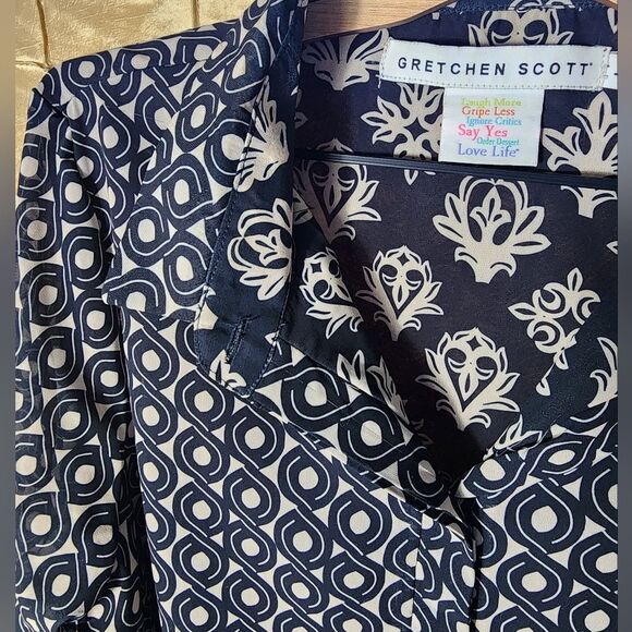 Gretchen Scott Size L Button Up Collared Dress Tie Front Abstract Pattern - Picture 3 of 7
